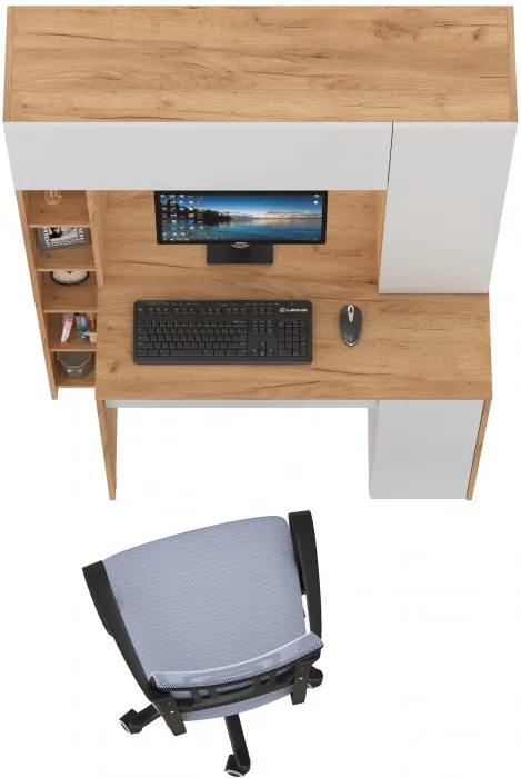 Стол компьютерный Комфорт 12.71 + кресло 103 серое, цвет дуб золотой/белый, ШхГхВ 116,7х60,2х165,4 см., НЕ универсальная сборка