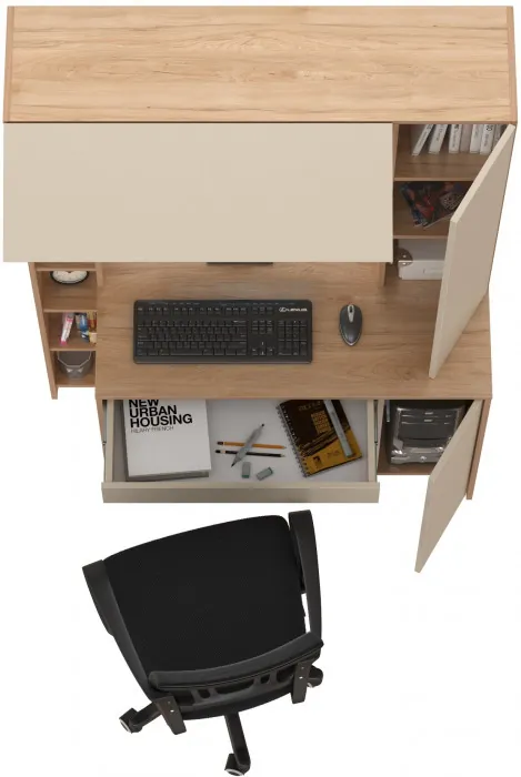 Стол компьютерный Комфорт 12.71 + кресло 103 чёрное, цвет гикори рокфорд натуральный/сатин, ШхГхВ 116,7х60,2х165,4 см., НЕ универсальная сборка