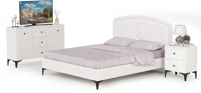 Валенсия Спальня № 03, цвет ЛДСП белый шагрень/МДФ белый шагрень, ортопед есть, сп. м. 1600х2000 мм., б/м