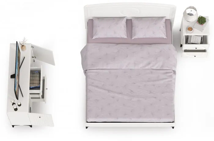 Валенсия Спальня № 03, цвет ЛДСП белый шагрень/МДФ белый шагрень, ортопед есть, сп. м. 1600х2000 мм., б/м