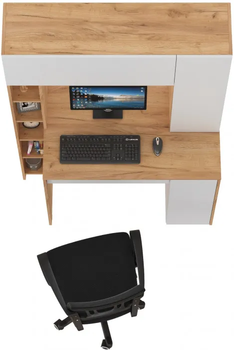 Стол компьютерный Комфорт 12.71 + кресло 103 чёрное, цвет дуб золотой/белый, ШхГхВ 116,7х60,2х165,4 см., НЕ универсальная сборка