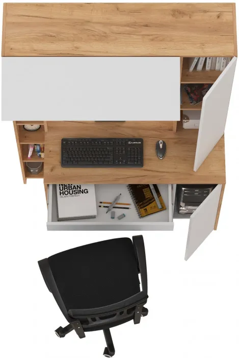 Стол компьютерный Комфорт 12.71 + кресло 103 чёрное, цвет дуб золотой/белый, ШхГхВ 116,7х60,2х165,4 см., НЕ универсальная сборка