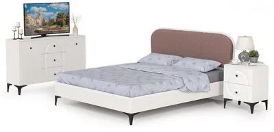 Валенсия Спальня № 04, цвет ЛДСП белый шагрень/МДФ белый шагрень/ткань велутто 19, ортопед есть, сп. м. 1600х2000 мм., б/м