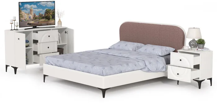 Валенсия Спальня № 04, цвет ЛДСП белый шагрень/МДФ белый шагрень/ткань велутто 19, ортопед есть, сп. м. 1600х2000 мм., б/м