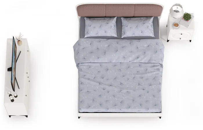 Валенсия Спальня № 04, цвет ЛДСП белый шагрень/МДФ белый шагрень/ткань велутто 19, ортопед есть, сп. м. 1600х2000 мм., б/м