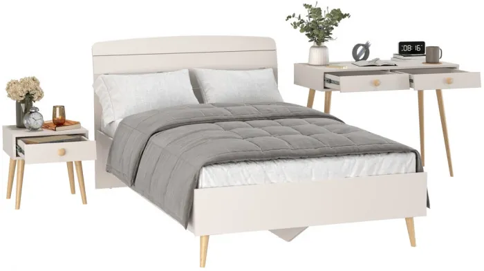 Афина Спальня Кровать 1200 + Стол + Тумба, цвет кашемир серый, ШхГхВ 123,6х210,2х95,7 + 100х45х76 + 45х37х45 см., 1200х2000 мм., б/м, осн. есть