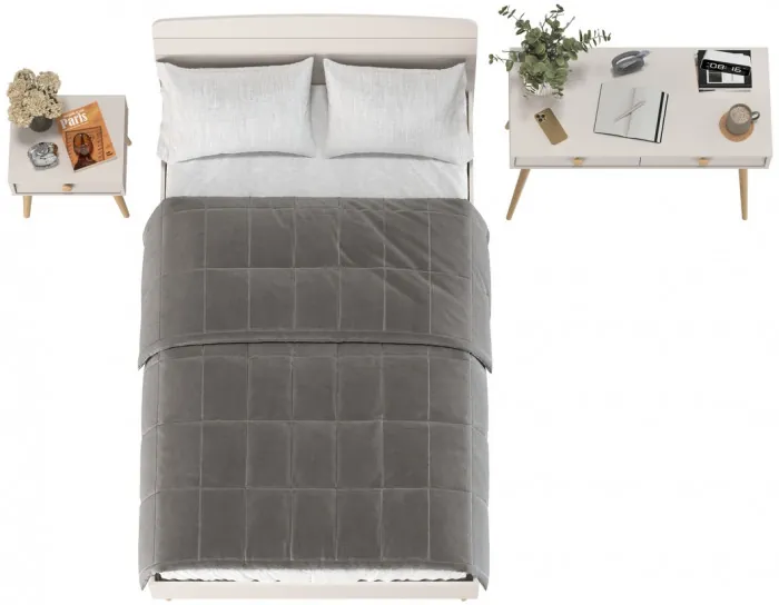 Афина Спальня Кровать 1200 + Стол + Тумба, цвет кашемир серый, ШхГхВ 123,6х210,2х95,7 + 100х45х76 + 45х37х45 см., 1200х2000 мм., б/м, осн. есть