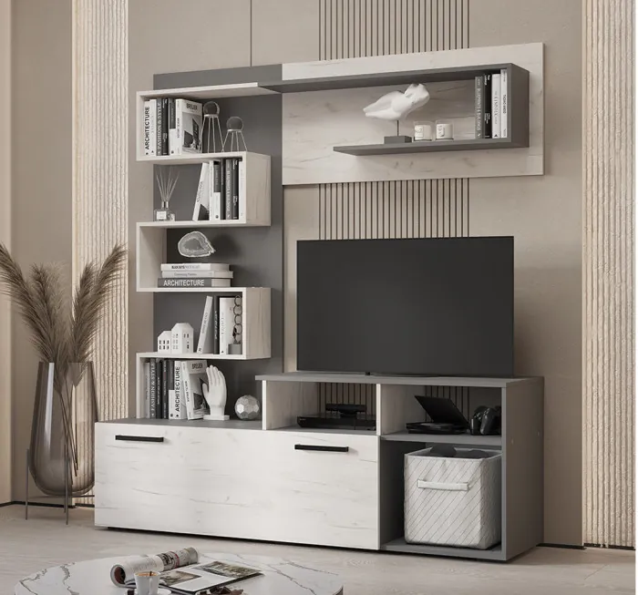 Гостиная "Евро" Графит/Дуб крафт белый