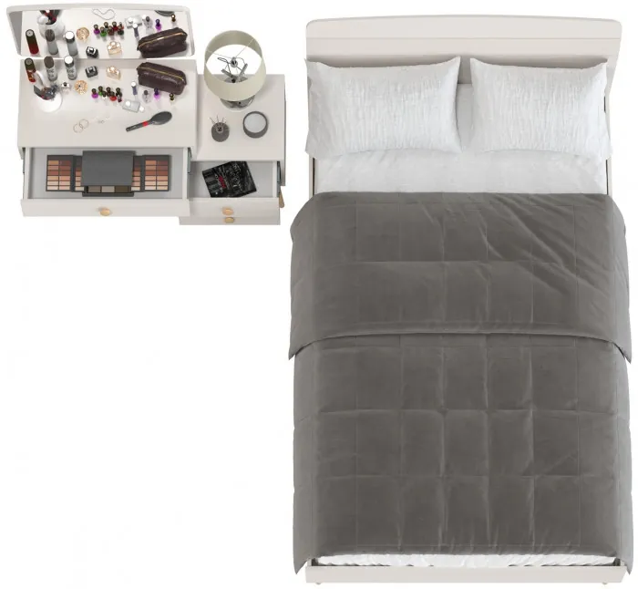 Афина Спальня Кровать 1200 + Трюмо, цвет кашемир серый, ШхГхВ 123,6х210,2х95,7 + 105х38,6х129 см., сп.м. 1200х2000 мм., б/м, основание есть