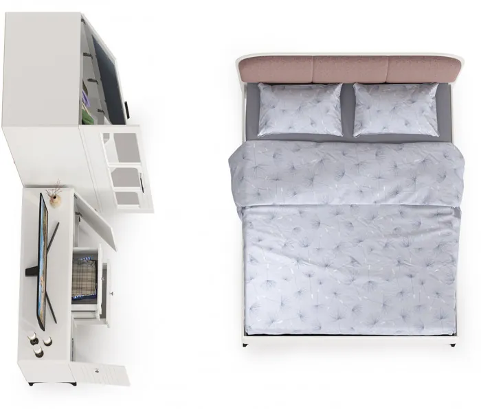 Валенсия Спальня № 18, цвет ЛДСП белый шагрень/МДФ белый шагрень/ткань велутто 19, ортопед есть, сп. м. 1600х2000 мм., б/м