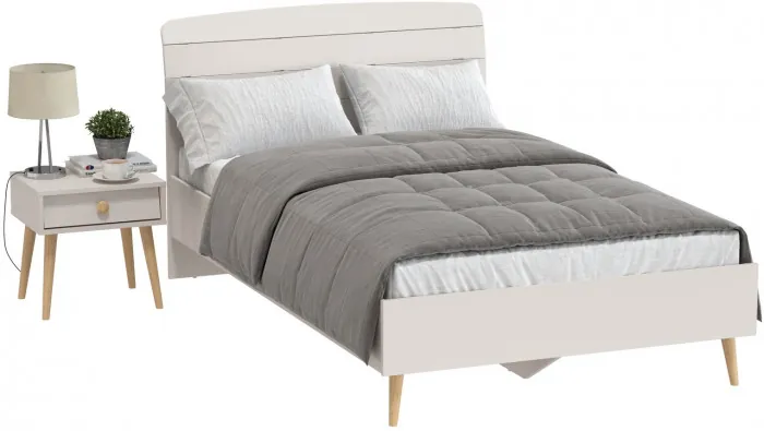 Афина Спальня Кровать 1200 + Тумба прикроватная, цвет кашемир серый, ШхГхВ 123,6х210,2х95,7 + 45х37х45 см., сп.м. 1200х2000 мм., б/м, основание есть