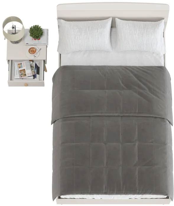 Афина Спальня Кровать 1200 + Тумба прикроватная, цвет кашемир серый, ШхГхВ 123,6х210,2х95,7 + 45х37х45 см., сп.м. 1200х2000 мм., б/м, основание есть