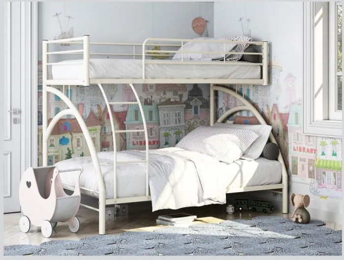 Двухъярусная кровать Виньола-2 (с укороченной лестницей) (Белый)