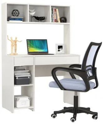 Стол компьютерный Комфорт 12.77F + кресло 103 серое, цвет белый шагрень, ШхГхВ 100х49,8х147 см., универсальная сборка