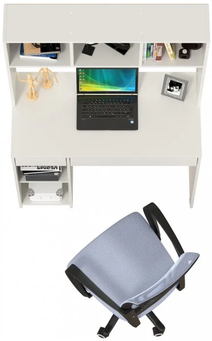 Стол компьютерный Комфорт 12.77F + кресло 103 серое, цвет белый шагрень, ШхГхВ 100х49,8х147 см., универсальная сборка