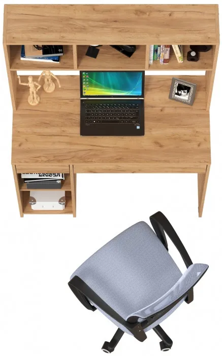 Стол компьютерный Комфорт 12.77F + кресло 103 серое, цвет дуб крафт золотой, ШхГхВ 100х49,8х147 см., универсальная сборка