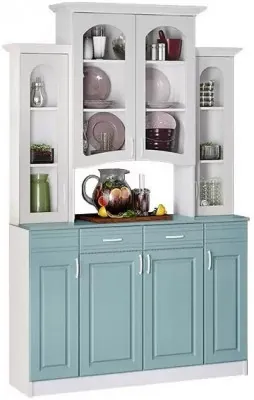 Буфет Констанция 4-х створчатый (Белый матовый / голубой)