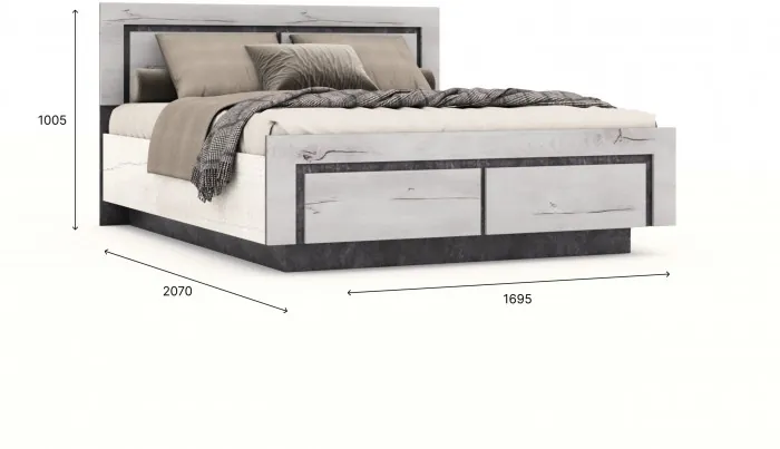 Кровать 160х200 "Ривьера" №1 с щитовым основанием - Канадский дуб арктик/Бетон спаркс