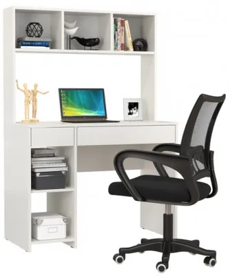 Стол компьютерный Комфорт 12.77F + кресло 103 чёрное, цвет белый шагрень, ШхГхВ 100х49,8х147 см., универсальная сборка