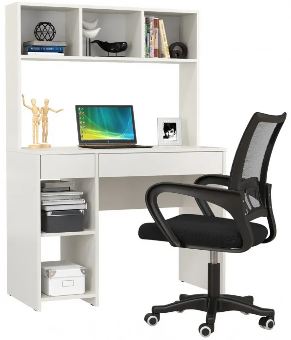 Стол компьютерный Комфорт 12.77F + кресло 103 чёрное, цвет белый шагрень, ШхГхВ 100х49,8х147 см., универсальная сборка