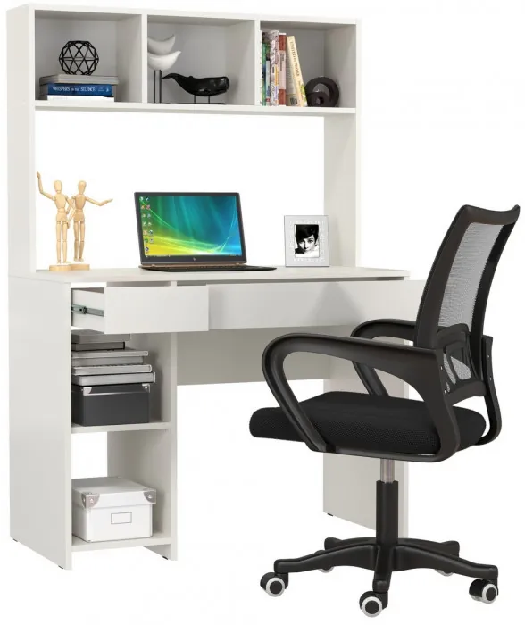 Стол компьютерный Комфорт 12.77F + кресло 103 чёрное, цвет белый шагрень, ШхГхВ 100х49,8х147 см., универсальная сборка