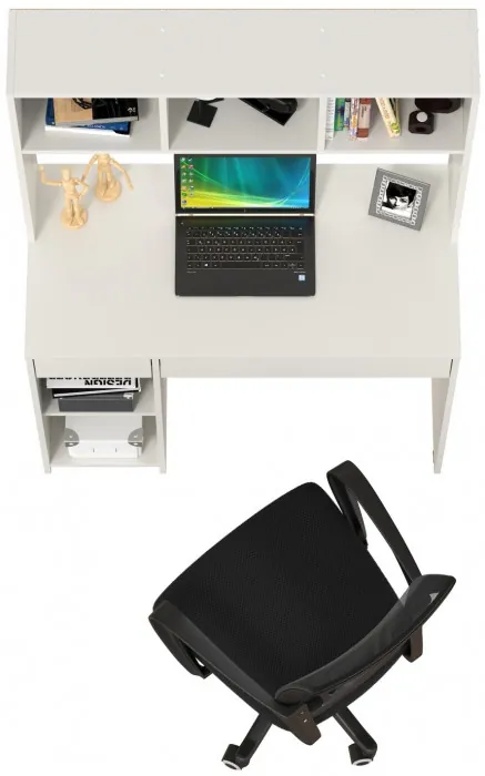 Стол компьютерный Комфорт 12.77F + кресло 103 чёрное, цвет белый шагрень, ШхГхВ 100х49,8х147 см., универсальная сборка