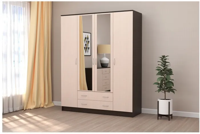 Кэт-7 Шкаф 4 -створчатый (Крафт золотой / Графит)