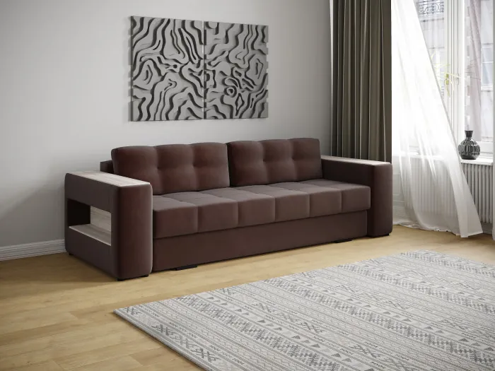 Диван раскладной Доро, коричневый/мдф сандал белый