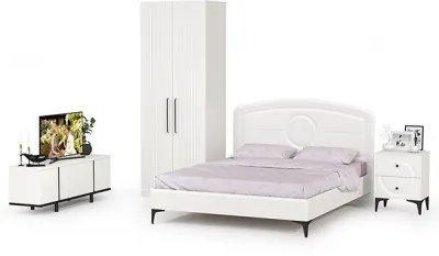 Валенсия Спальня № 35, цвет ЛДСП белый шагрень/чёрный/МДФ белый шагрень, ортопед есть, сп. м. 1600х2000 мм., б/м