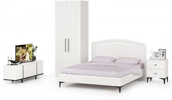 Валенсия Спальня № 35, цвет ЛДСП белый шагрень/чёрный/МДФ белый шагрень, ортопед есть, сп. м. 1600х2000 мм., б/м