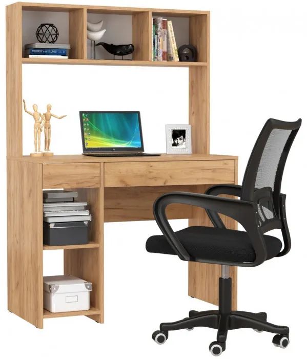 Стол компьютерный Комфорт 12.77F + кресло 103 чёрное, цвет дуб крафт золотой, ШхГхВ 100х49,8х147 см., универсальная сборка