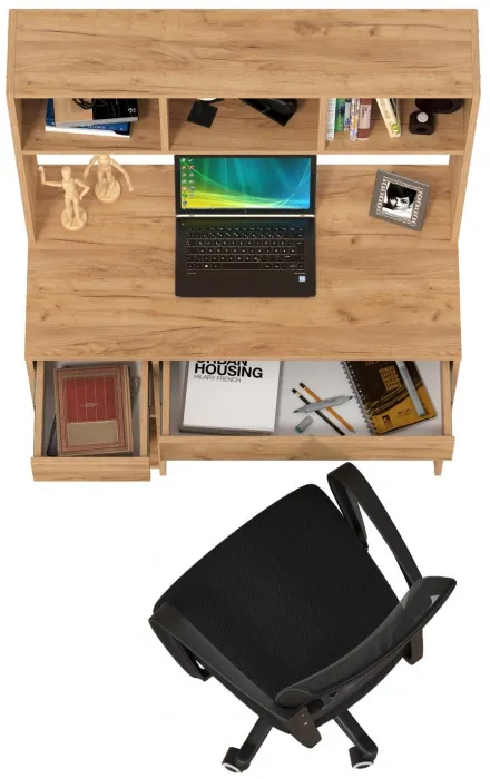 Стол компьютерный Комфорт 12.77F + кресло 103 чёрное, цвет дуб крафт золотой, ШхГхВ 100х49,8х147 см., универсальная сборка