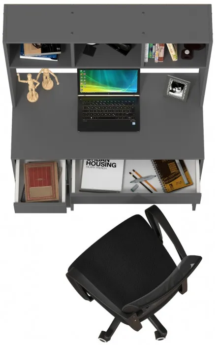 Стол компьютерный Комфорт 12.77F + кресло 103 чёрное, цвет тёмно-серый, ШхГхВ 100х49,8х147 см., универсальная сборка