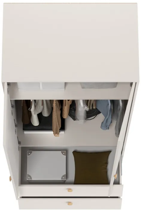 Афина Спальня 4-75901М1к.с. Шкаф 2-х дверный с двумя ящиками, цвет кашемир серый, ШхГхВ 90,3х56,3х220 см., цвет ножек: тик