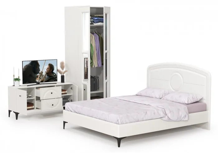 Валенсия Спальня № 41, цвет ЛДСП белый шагрень/МДФ белый шагрень, ортопед есть, сп. м. 1600х2000 мм., б/м