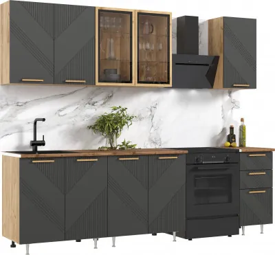 Кухня Ирис 2,0м (490) Компановка №2 Дуб Крафт/Браш Графит (Дуб вотан)