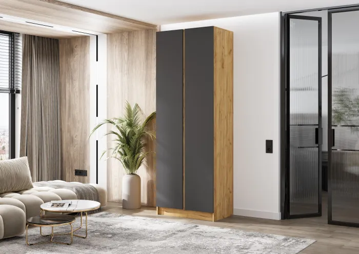 Келвин Шкаф 2-х створчатый (800) (Графит, Дуб Крафт)