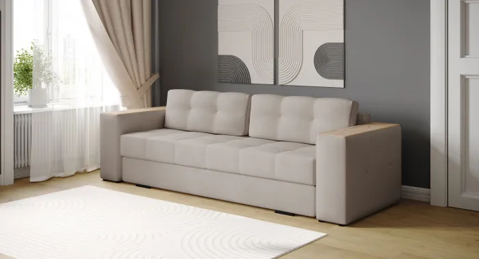 Диван раскладной Нави, бежевый/мдф дуб канадский