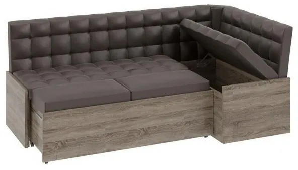 Форест Скамья угловая со спальным местом (Дуб Сонома трюфель/Кожзам коричневый)
