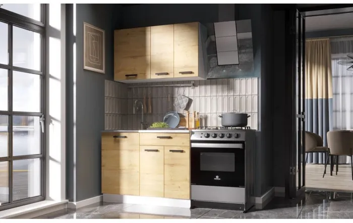 Кухня ЛДСП Хозяюшка 1100, Вотан/Белый глянец