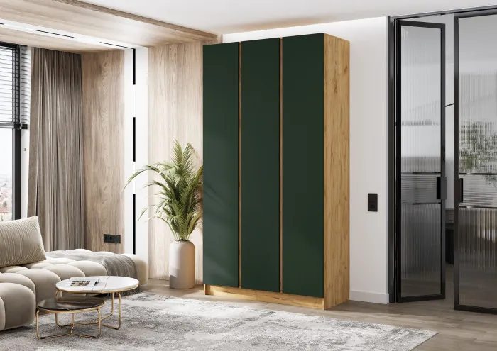 Келвин Шкаф 3-х створчатый 1200, Дуб крафт/Изумрудный