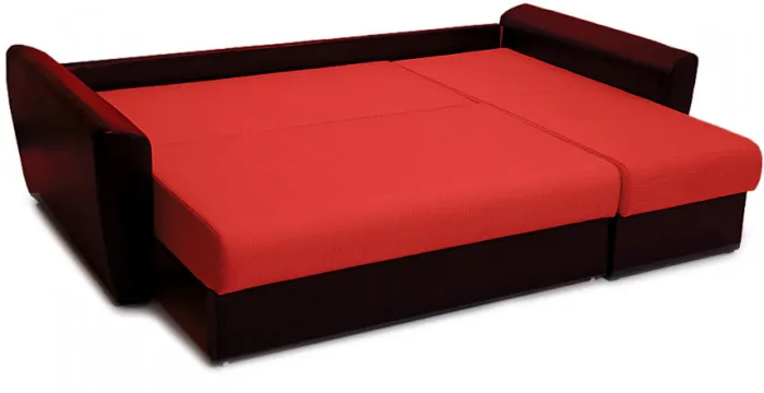 Диван-кровать угловой Амстердам, 150х200, еврокнижка, рогожка/экокожа, красный