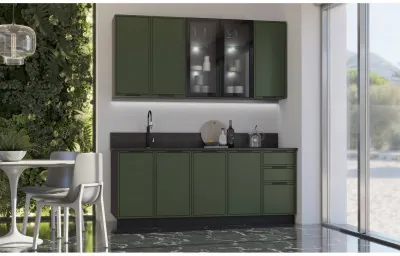 Кухня МДФ 2000/900 Николь (Холст темно-зеленый, Графит)