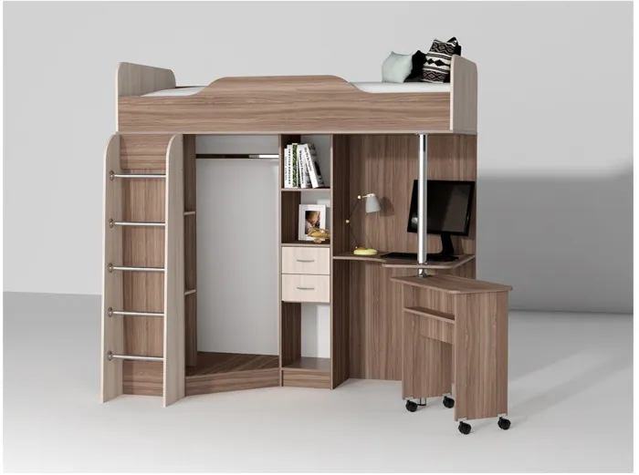 Кровать-чердак Бриз-1 80х190 (Дуб Крафт Золотой / Белый Глянец)