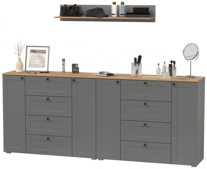 Остин Прихожая 70, цвет серый графит/дуб крафт золотой, ШхГхВ 240х41,9х160 см.