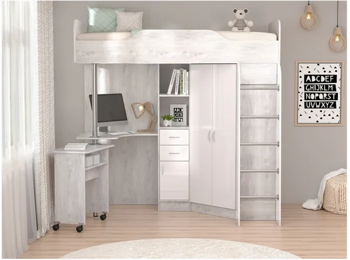 Кровать-чердак Бриз-1 80х190 (Бетон Светлый / Камень Темный)