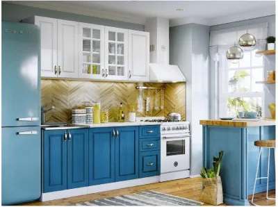 Кухня МДФ Констанция 1800 компоновка №3 (Джинс, Белый)