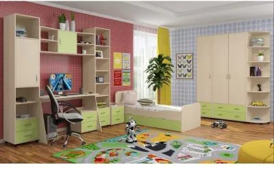 Модульная детская Дельта-6, Дуб молочный / Салатовый