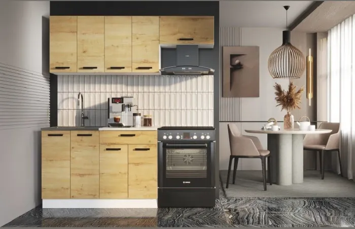 Кухня ЛДСП Хозяюшка 1200 +ГАЗ600, Вотан/Белый глянец