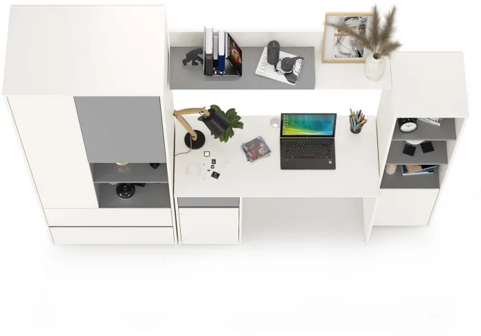 Торонто Компоновка № 04, цвет белый шагрень/стальной серый, ШхГхВ 240х53,1х195,7 см., универсальная сборка